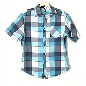Current Blue, Gray and White Plaid Short Sleeve Shirt, Size S, EUC
